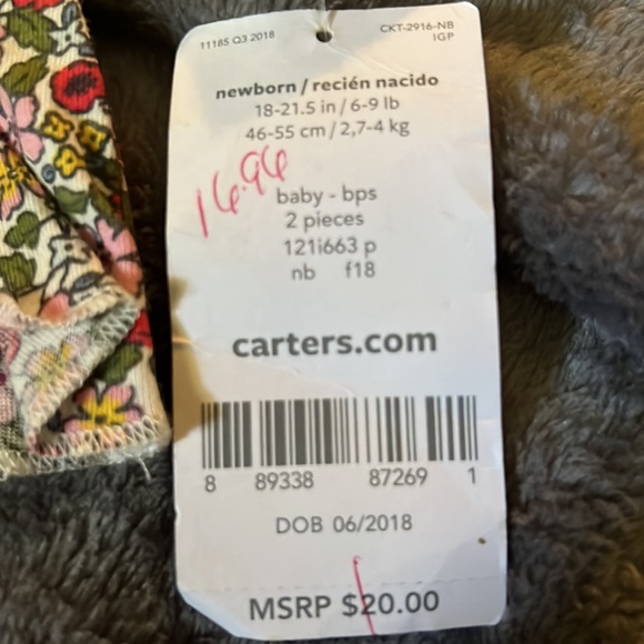 Carters Floral (infant girls) NB Onesie. - Picture 4 of 4